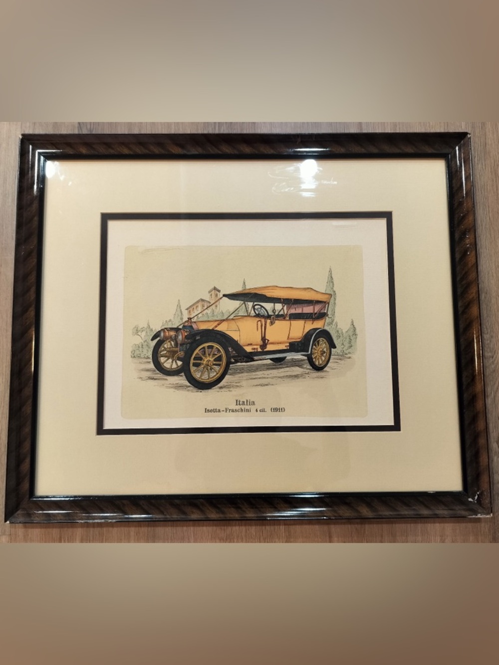Vintage Soicher Marin Framed Art, CLASSIC CAR Lithograph, Isotta-Fraschini 1911